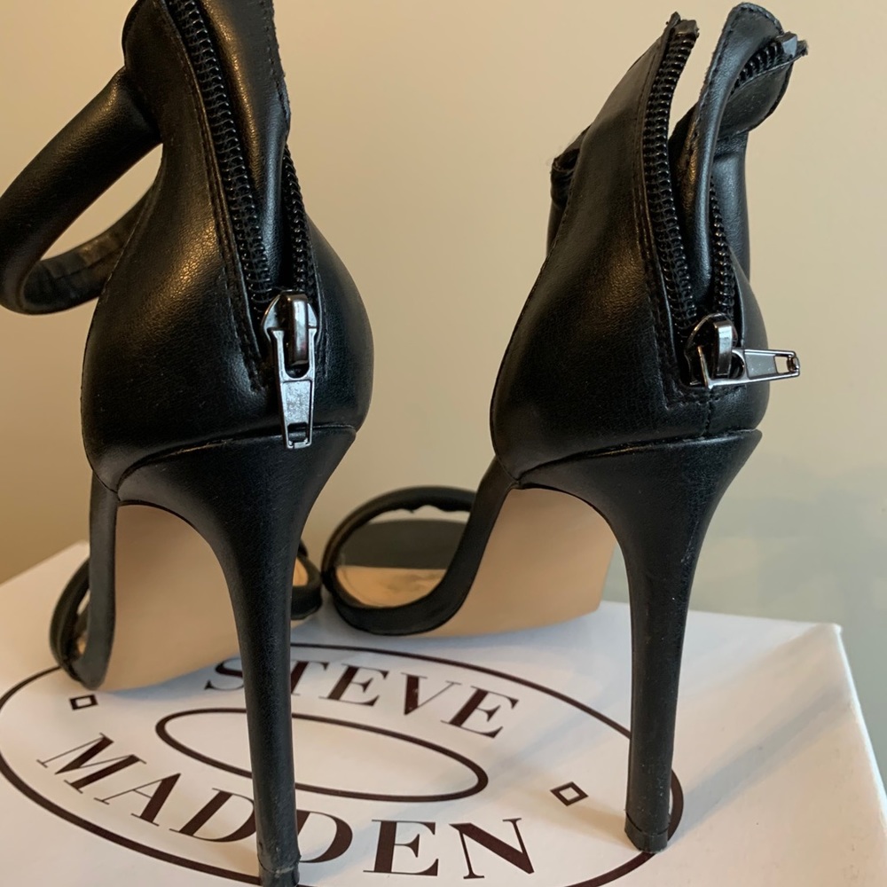 Steve Madden Black Leather Heels Size 8 - Picture 3 of 7